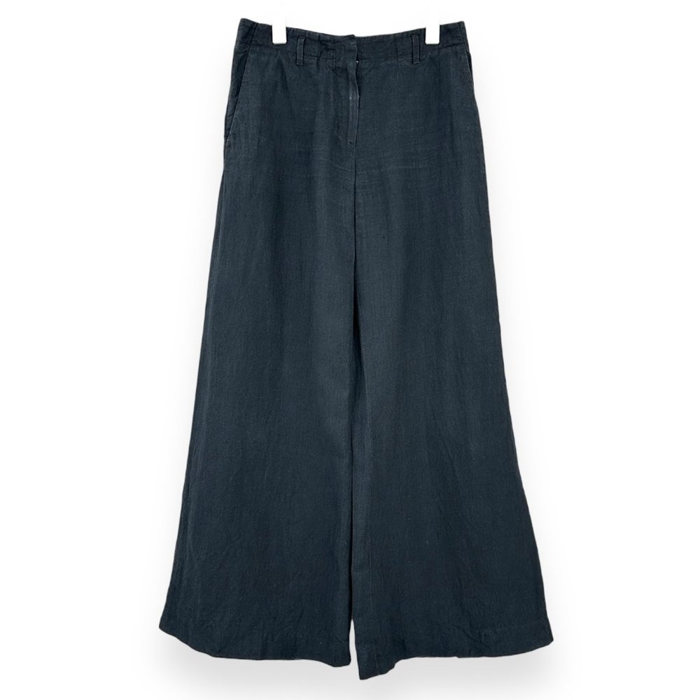 Nicole Farhi Black Relaxed Loose Fit Wide Leg Linen Trousers Pants sz 6